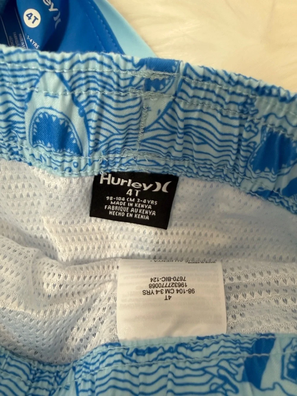 NWT Set Hurley UPF 50+ Blue Shark Short Sleeve Rash Guard Swim Shorts